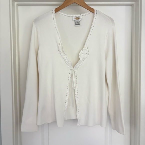 Vintage Talbots White Tie Front Cardigan Size XL - Picture 1 of 6